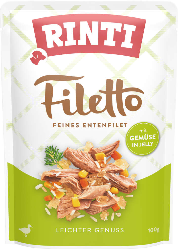 RINTI Hunde-Nassfutter Filetto Feines Entenfilet mit Gemüse in Jelly